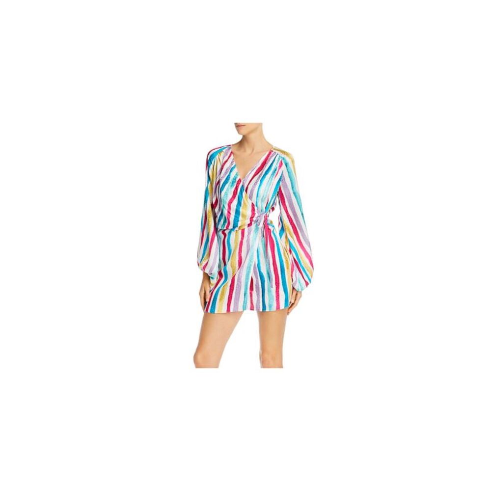 ART DEALER Womens White Tie Long Sleeve Mini Cocktail Wrap Dress XS
